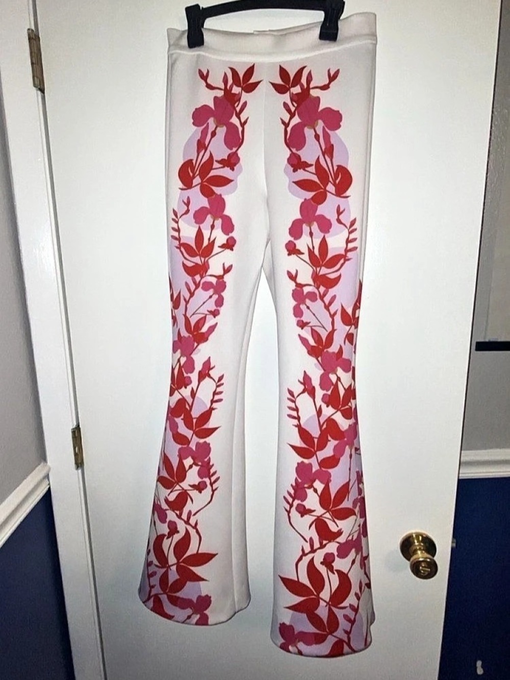 Cynthia Rowley Flora Bonded Flare Pants White & Red Size 2